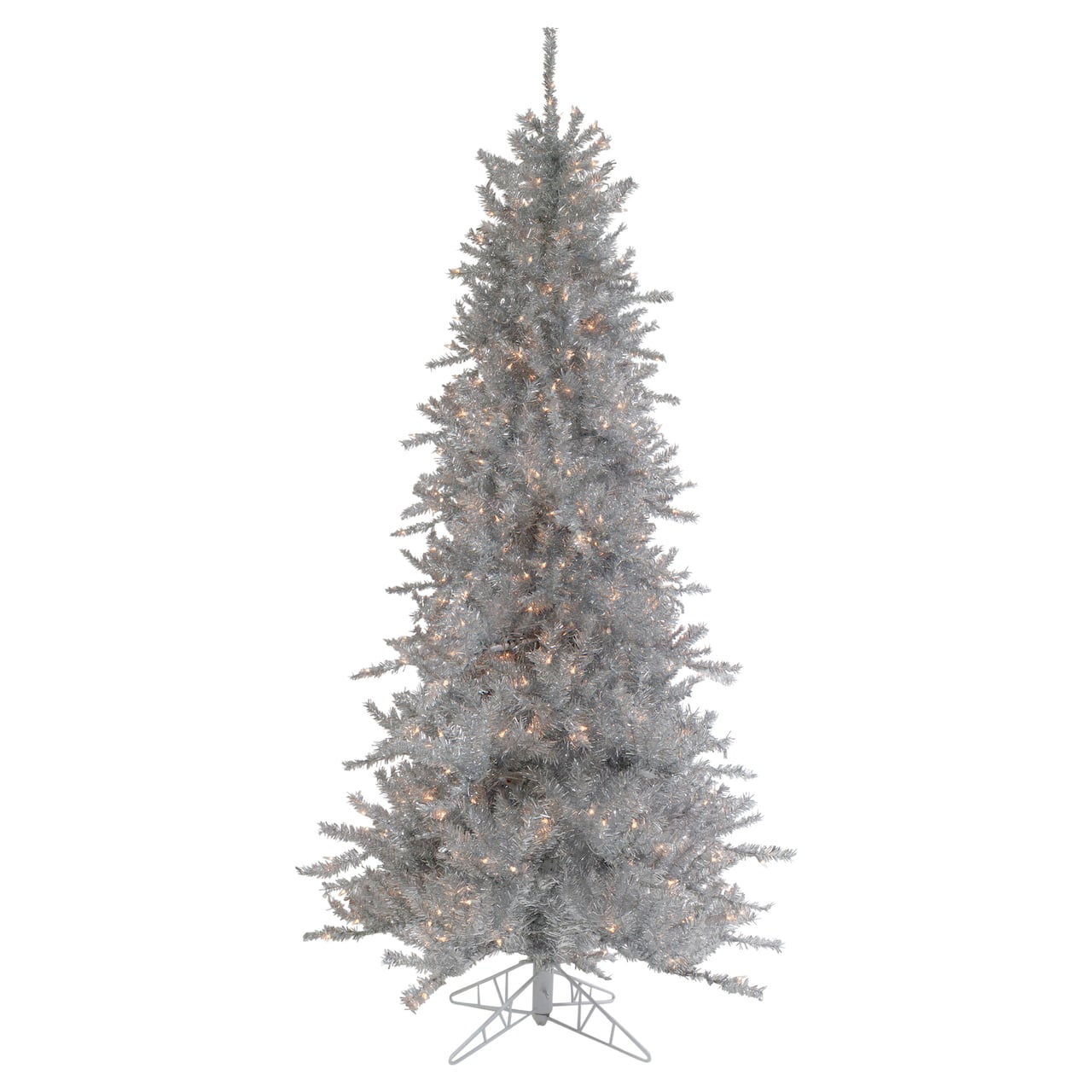 6.5ft. Pre-Lit Silver Tinsel Pine Artificial Christmas Tree, Clear Lights